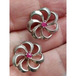FLOWER FLORAL REAL RUBY Red GEMSTONE 925 STERLING SILVER STUD POST EARRINGS